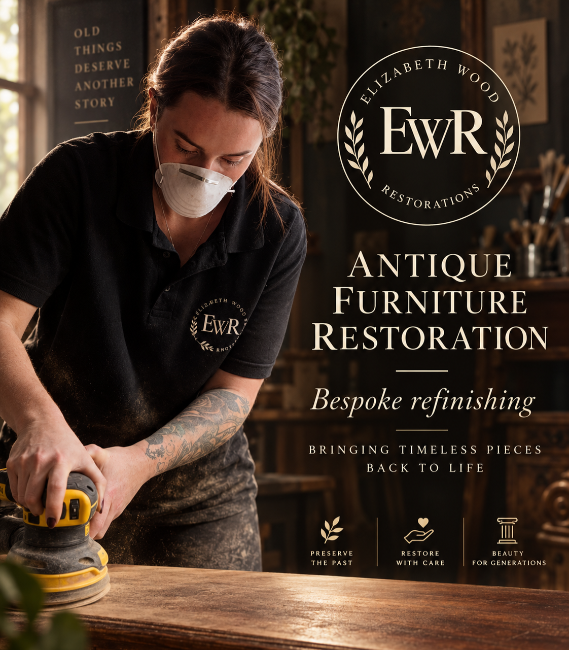 Close-up of antique wood restoration craft detail